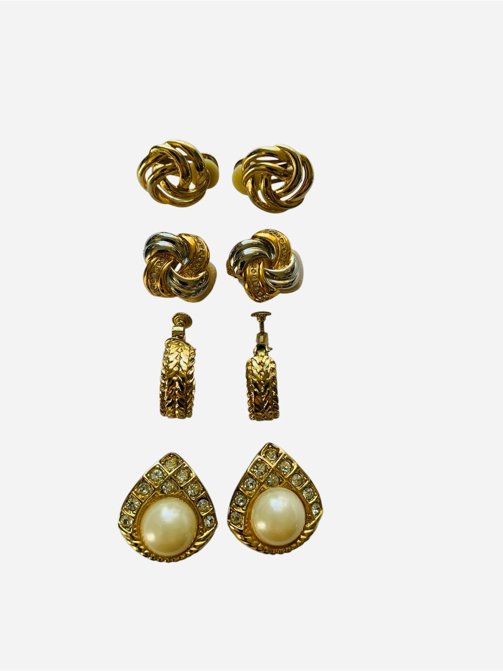 Vintage Lot Gold Tone Clip On Earrings Set of 4